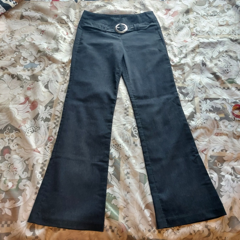 Tracy Evans Limited Black Flare Leg Trousers O-Ring Belted Y2K Size 7